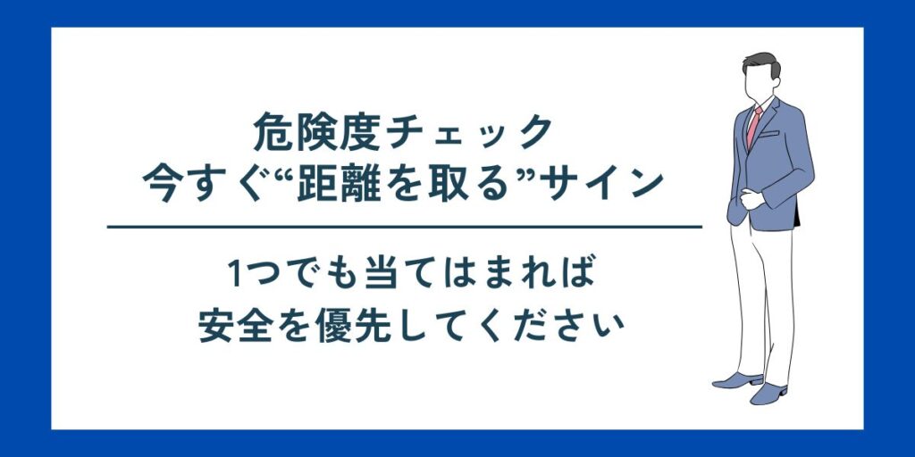 危険度チェック※ 1つでも当てはまれば、安全を優先してください